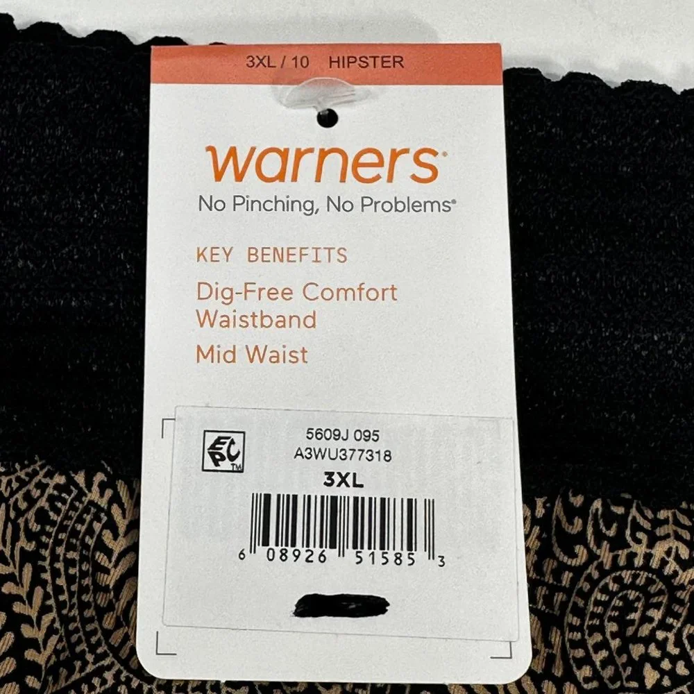 Warner's Women's Size 3XL 10 Panty Brief Hipster Lace Waistband Floral Brown New